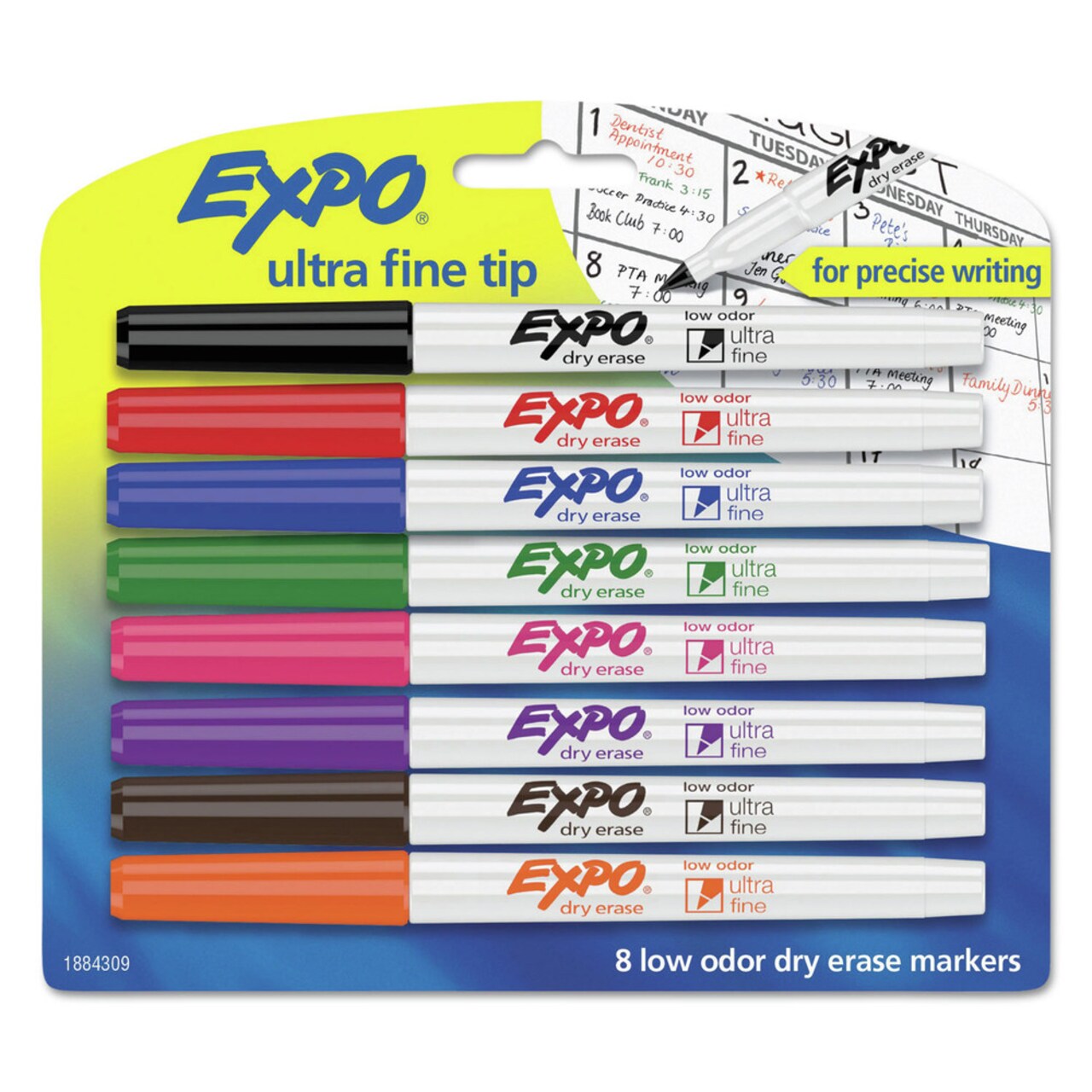 EXPO Extra-Fine Bullet Tip Low-Odor Dry-Erase Marker - Assorted Colors (8/Pack)